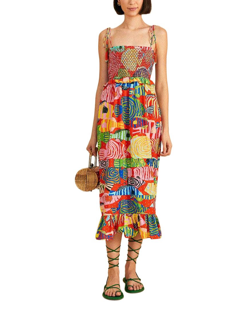 FARM Rio Farm Rio Striped Fishes Red Midi Dress