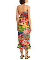 FARM Rio Farm Rio Striped Fishes Red Midi Dress