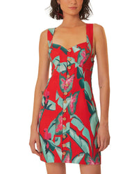 FARM Rio Farm Rio Linen Summer Foliage Red Mini Dress