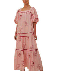 FARM Rio Farm Rio The Kiss Embroidered Short Sleeve Maxi Dress