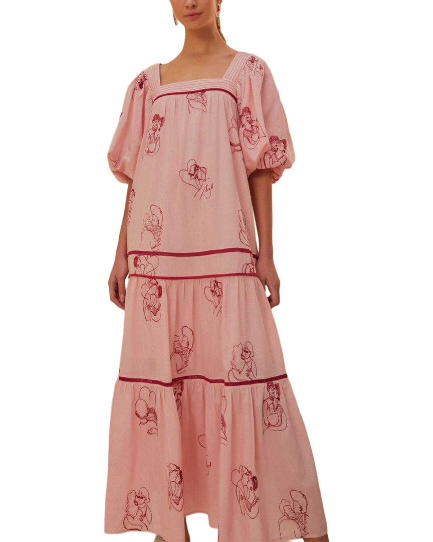 FARM Rio Farm Rio The Kiss Embroidered Short Sleeve Maxi Dress