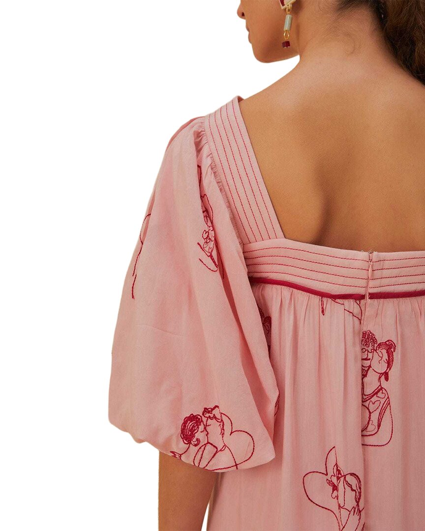 FARM Rio Farm Rio The Kiss Embroidered Short Sleeve Maxi Dress