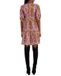 FARM Rio Farm Rio Tiger Leaves Lavender Puff Sleeve Mini Dress