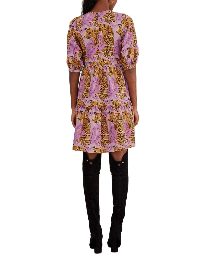 FARM Rio Farm Rio Tiger Leaves Lavender Puff Sleeve Mini Dress