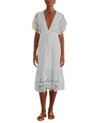 FARM Rio Farm Rio Embroidery Guipure Off White Midi Dress
