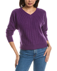 Forte Cashmere Forte Cashmere Diagonal Cable V-Neck Cashmere Sweater
