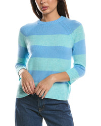 Forte Cashmere Forte Cashmere 3/4-Sleeve Wide Stripe Crewneck Cashmere Sweater