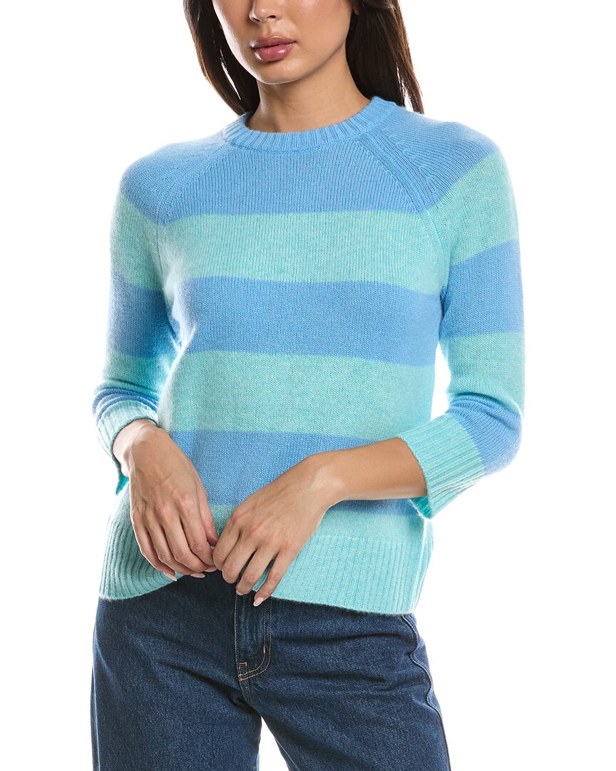 Forte Cashmere Forte Cashmere 3/4-Sleeve Wide Stripe Crewneck Cashmere Sweater