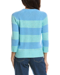 Forte Cashmere Forte Cashmere 3/4-Sleeve Wide Stripe Crewneck Cashmere Sweater