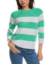 Forte Cashmere Forte Cashmere 3/4-Sleeve Wide Stripe Crewneck Cashmere Sweater