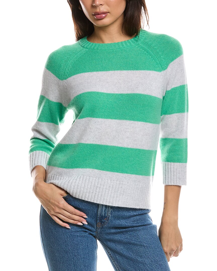 Forte Cashmere Forte Cashmere 3/4-Sleeve Wide Stripe Crewneck Cashmere Sweater