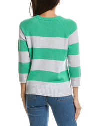 Forte Cashmere Forte Cashmere 3/4-Sleeve Wide Stripe Crewneck Cashmere Sweater