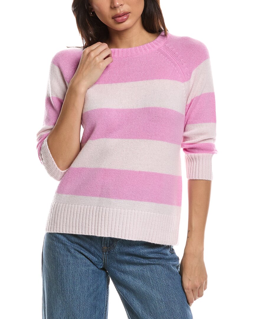 Forte Cashmere Forte Cashmere 3/4-Sleeve Wide Stripe Crewneck Cashmere Sweater