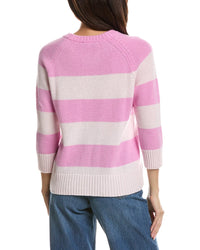 Forte Cashmere Forte Cashmere 3/4-Sleeve Wide Stripe Crewneck Cashmere Sweater