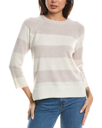Forte Cashmere Forte Cashmere 3 /4 Sleeve Wide Stripe Crewneck Cashmere Sweater