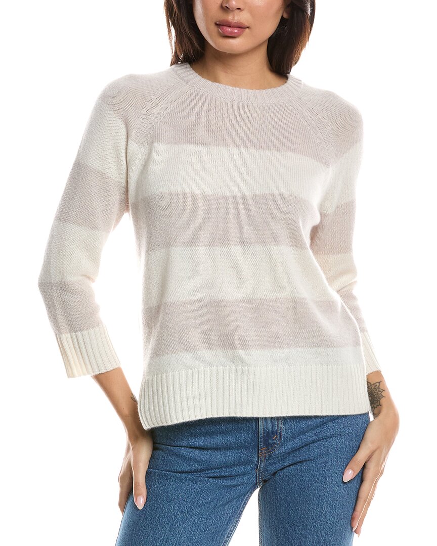 Forte Cashmere Forte Cashmere 3 /4 Sleeve Wide Stripe Crewneck Cashmere Sweater
