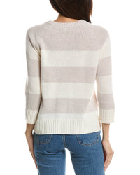 Forte Cashmere Forte Cashmere 3 /4 Sleeve Wide Stripe Crewneck Cashmere Sweater