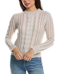 Forte Cashmere Forte Cashmere Tipped Plaited Cable Crewneck Cashmere Sweater