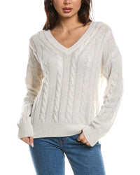Forte Cashmere Forte Cashmere Fashioned Cable V-Neck Cashmere Sweater