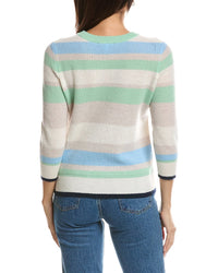 Forte Cashmere Forte Cashmere 3/4-Sleeve Openwork Stripe Crewneck Cashmere Sweater