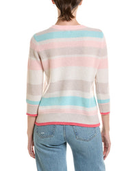 Forte Cashmere Forte Cashmere 3/4-Sleeve Openwork Stripe Crewneck Cashmere Sweater