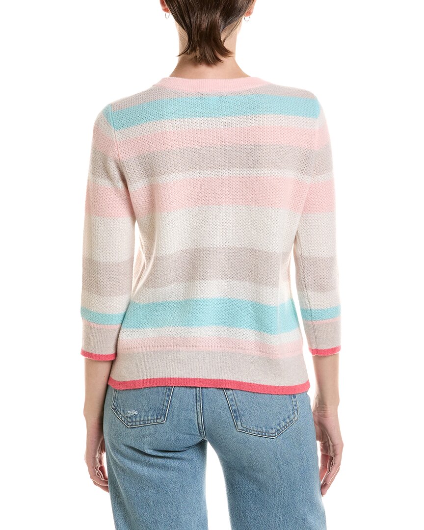 Forte Cashmere Forte Cashmere 3/4-Sleeve Openwork Stripe Crewneck Cashmere Sweater