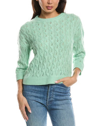 Forte Cashmere Forte Cashmere 3/4-Sleeve Pointelle Cable Crewneck Cashmere Sweater