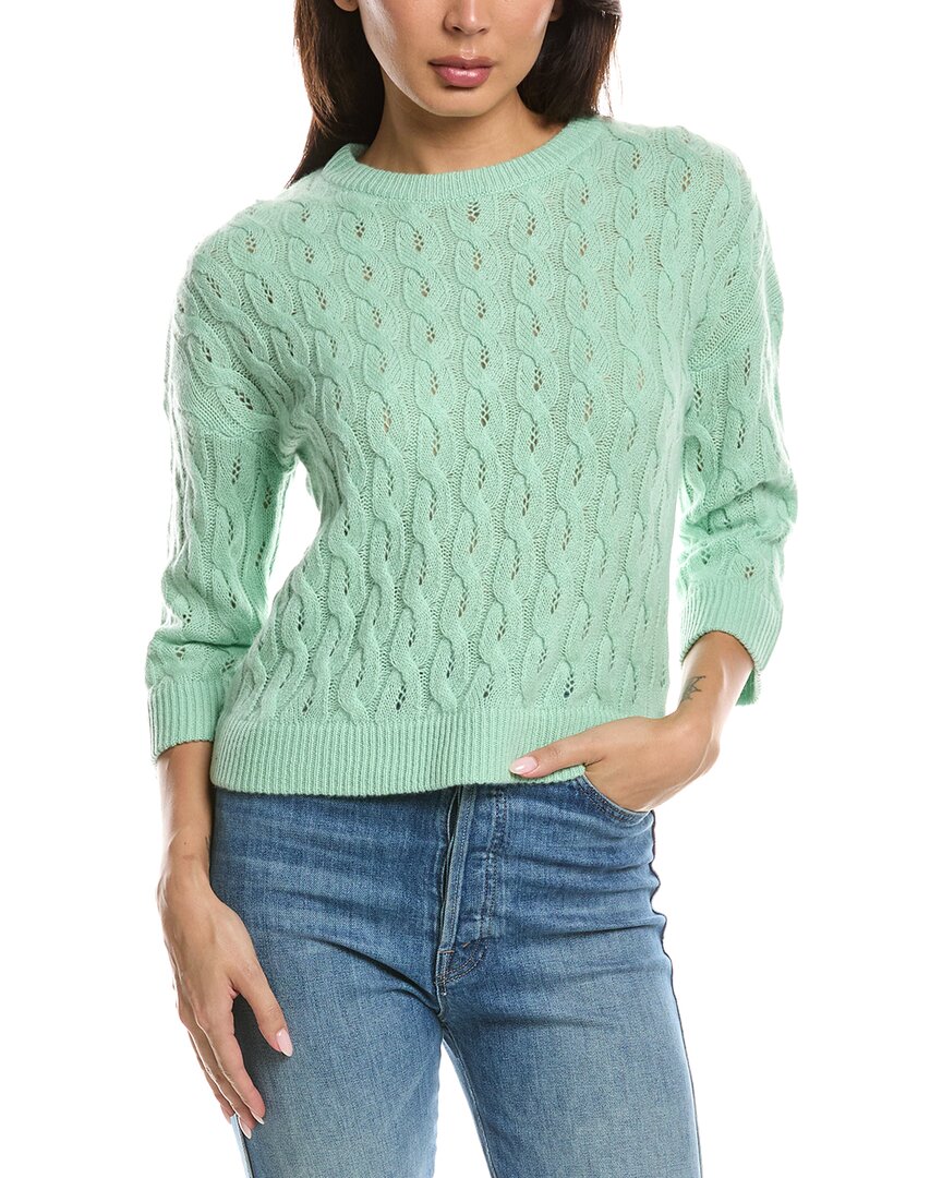 Forte Cashmere Forte Cashmere 3/4-Sleeve Pointelle Cable Crewneck Cashmere Sweater