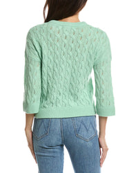 Forte Cashmere Forte Cashmere 3/4-Sleeve Pointelle Cable Crewneck Cashmere Sweater