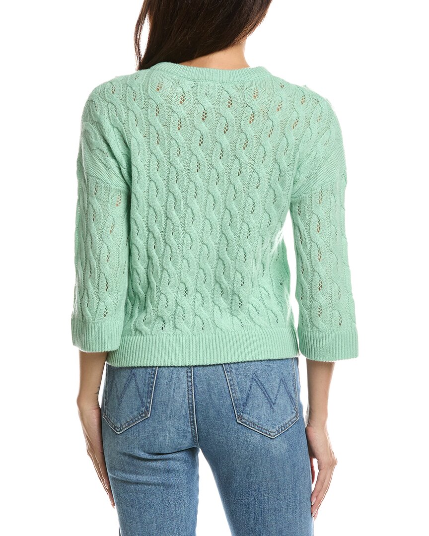 Forte Cashmere Forte Cashmere 3/4-Sleeve Pointelle Cable Crewneck Cashmere Sweater