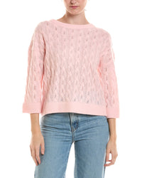 Forte Cashmere Forte Cashmere 3/4-Sleeve Pointelle Cable Crewneck Cashmere Sweater