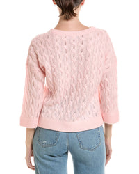 Forte Cashmere Forte Cashmere 3/4-Sleeve Pointelle Cable Crewneck Cashmere Sweater