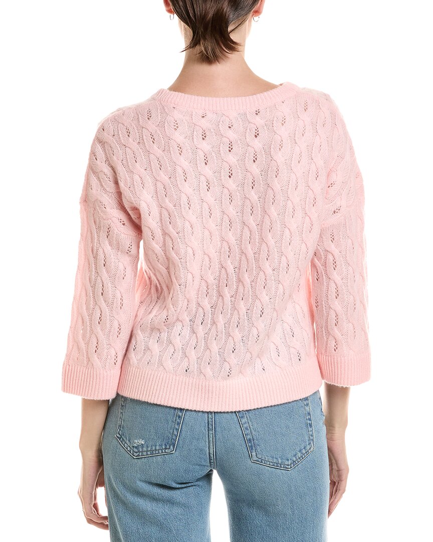 Forte Cashmere Forte Cashmere 3/4-Sleeve Pointelle Cable Crewneck Cashmere Sweater