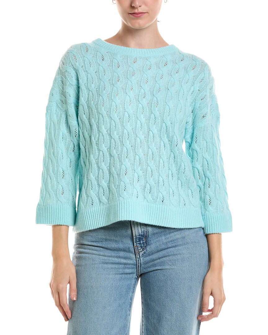 Forte Cashmere Forte Cashmere 3/4-Sleeve Pointelle Cable Crewneck Cashmere Sweater