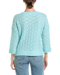 Forte Cashmere Forte Cashmere 3/4-Sleeve Pointelle Cable Crewneck Cashmere Sweater