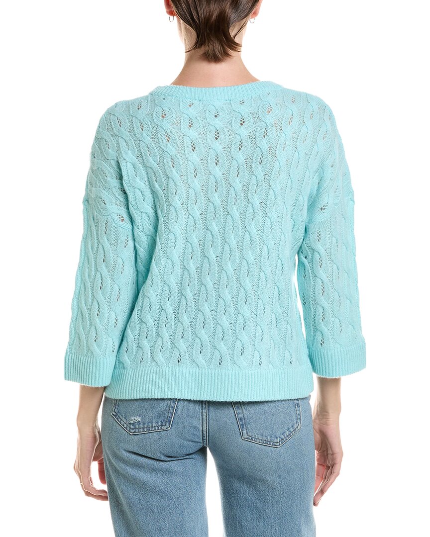 Forte Cashmere Forte Cashmere 3/4-Sleeve Pointelle Cable Crewneck Cashmere Sweater