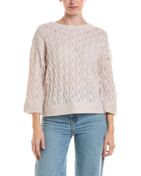 Forte Cashmere Forte Cashmere 3/4-Sleeve Pointelle Cable Crewneck Cashmere Sweater