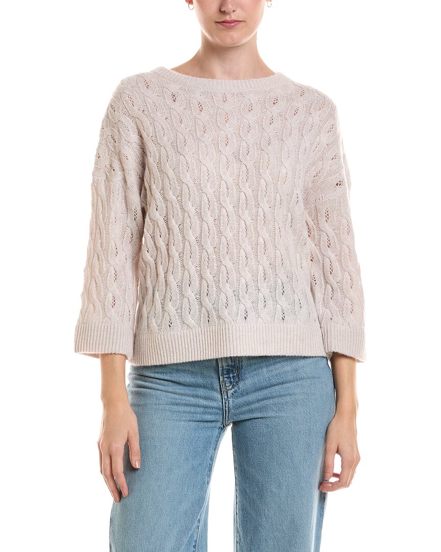Forte Cashmere Forte Cashmere 3/4-Sleeve Pointelle Cable Crewneck Cashmere Sweater