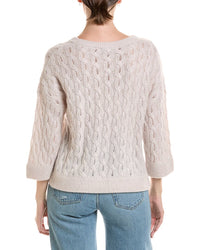 Forte Cashmere Forte Cashmere 3/4-Sleeve Pointelle Cable Crewneck Cashmere Sweater
