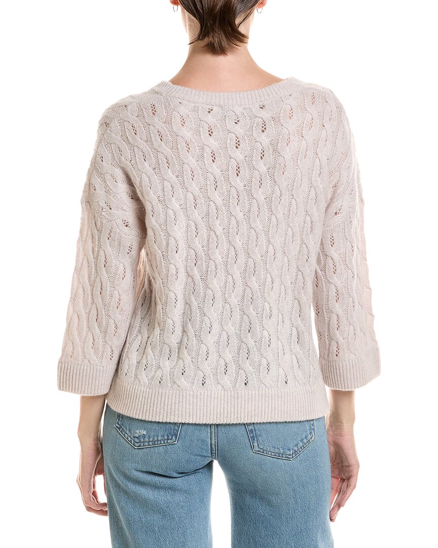 Forte Cashmere Forte Cashmere 3/4-Sleeve Pointelle Cable Crewneck Cashmere Sweater
