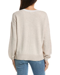 Forte Cashmere Forte Cashmere Gathered Sleeve Split Neck Cashmere-Blend Sweater
