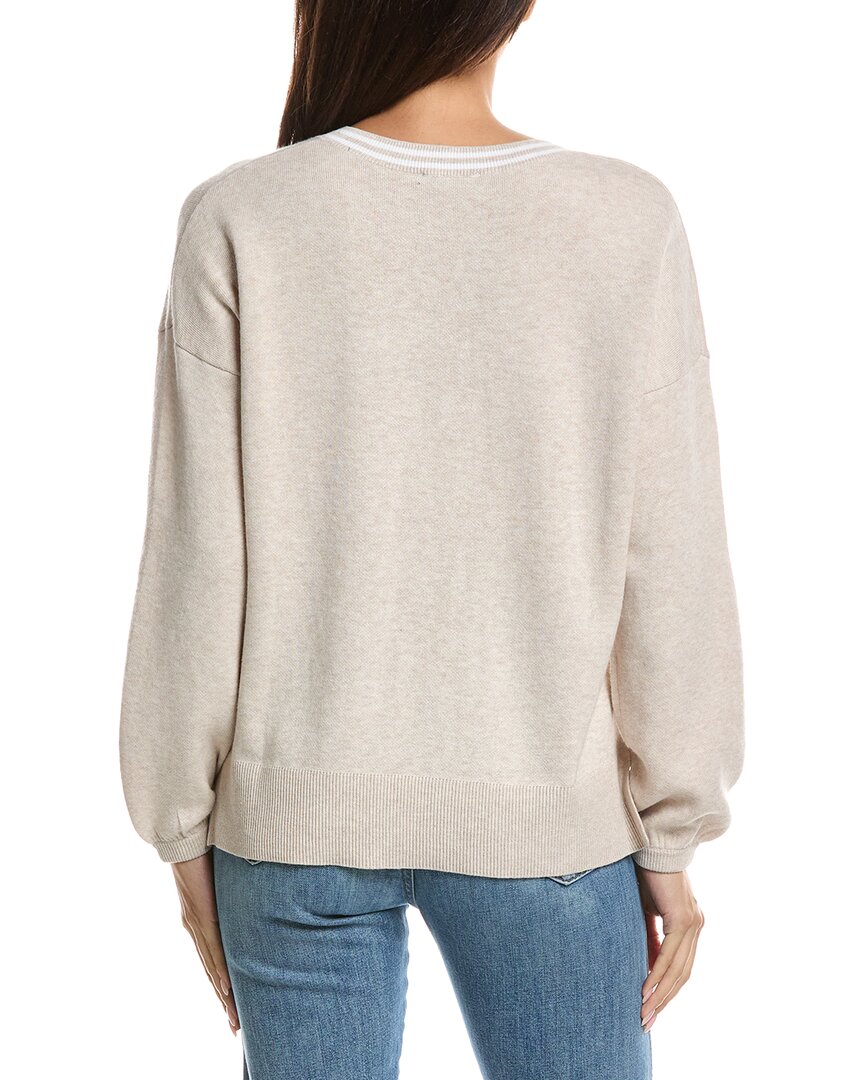 Forte Cashmere Forte Cashmere Gathered Sleeve Split Neck Cashmere-Blend Sweater