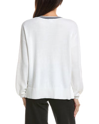Forte Cashmere Forte Cashmere Gathered Sleeve Split Neck Cashmere-Blend Sweater