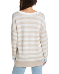 Forte Cashmere Forte Cashmere High-Low Stripe V-Neck Cashmere-Blend Sweater