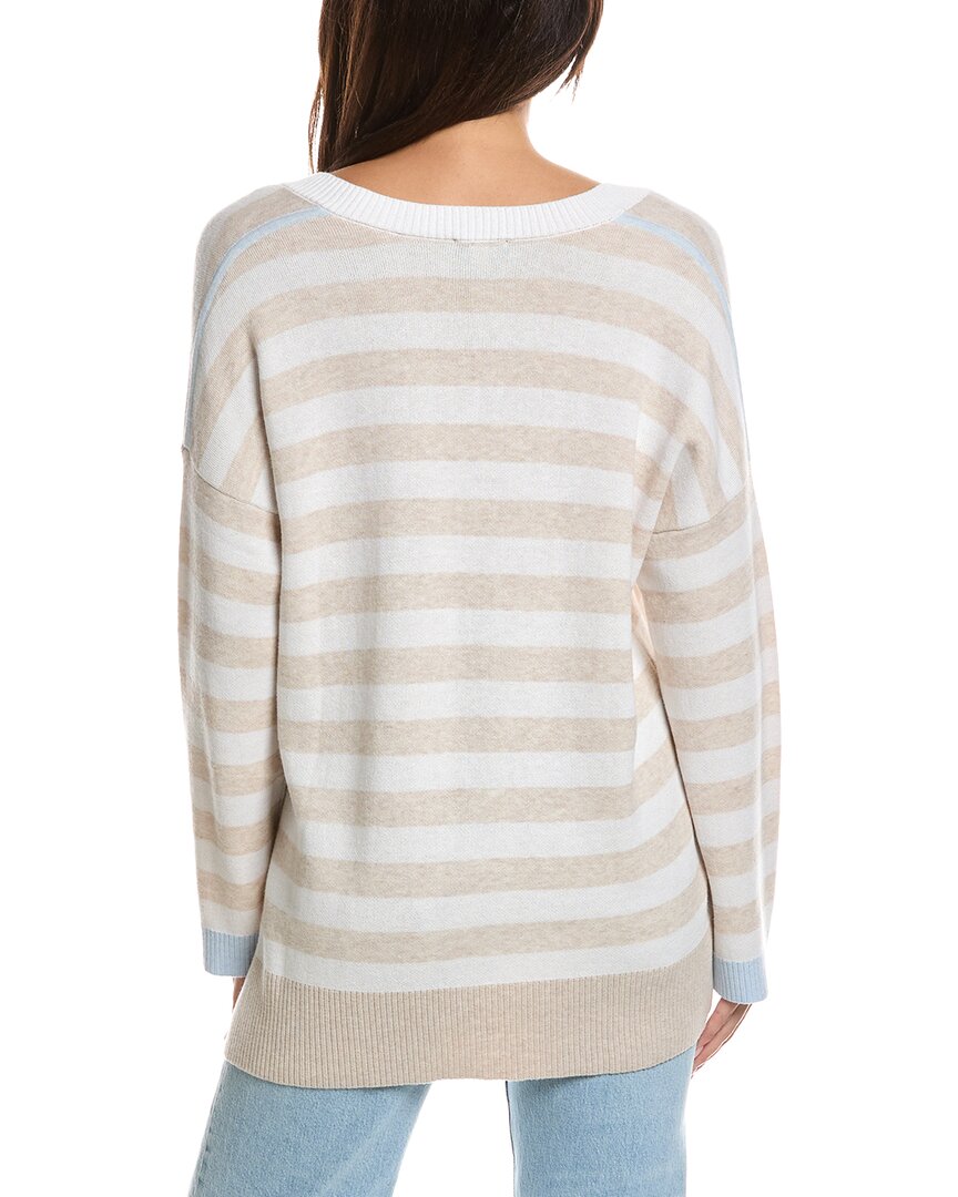 Forte Cashmere Forte Cashmere High-Low Stripe V-Neck Cashmere-Blend Sweater