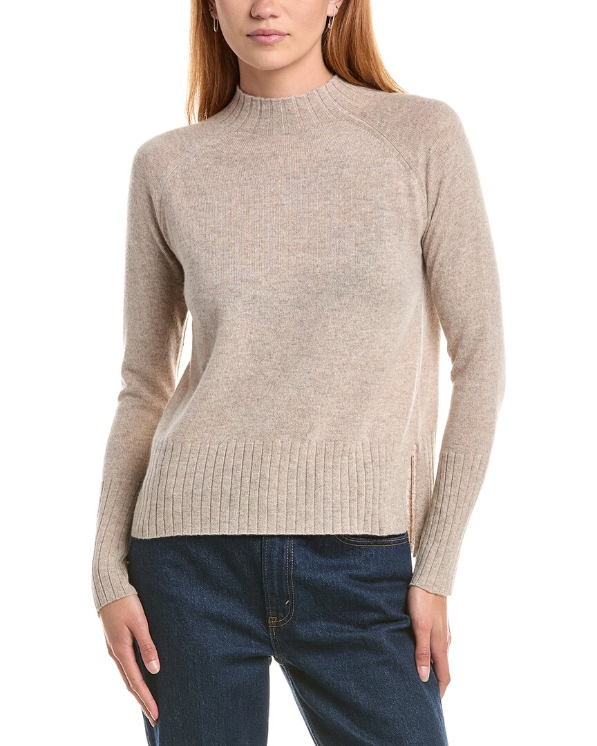 Forte Cashmere Hi Low Rib Trim Funnel Neck 100% Cashmere Sweater
