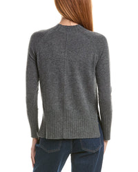 Forte Cashmere Hi Low Rib Trim Funnel Neck 100% Cashmere Sweater