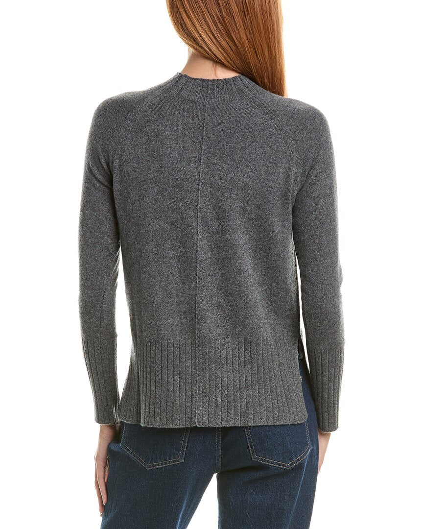 Forte Cashmere Hi Low Rib Trim Funnel Neck 100% Cashmere Sweater