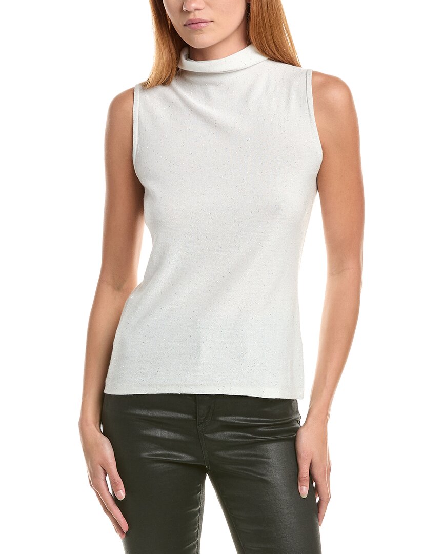 Forte Cashmere Sequin Sleeveless Funnel Neck Cashmere-Blend Sweater