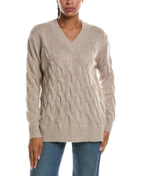 Forte Cashmere Long Cable V-Neck Cashmere Sweater